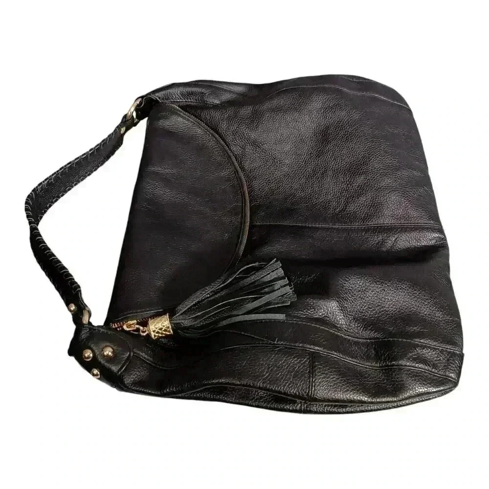 Onna Ehrlich Rachel Hobo Purse Black Leather Tassel Large